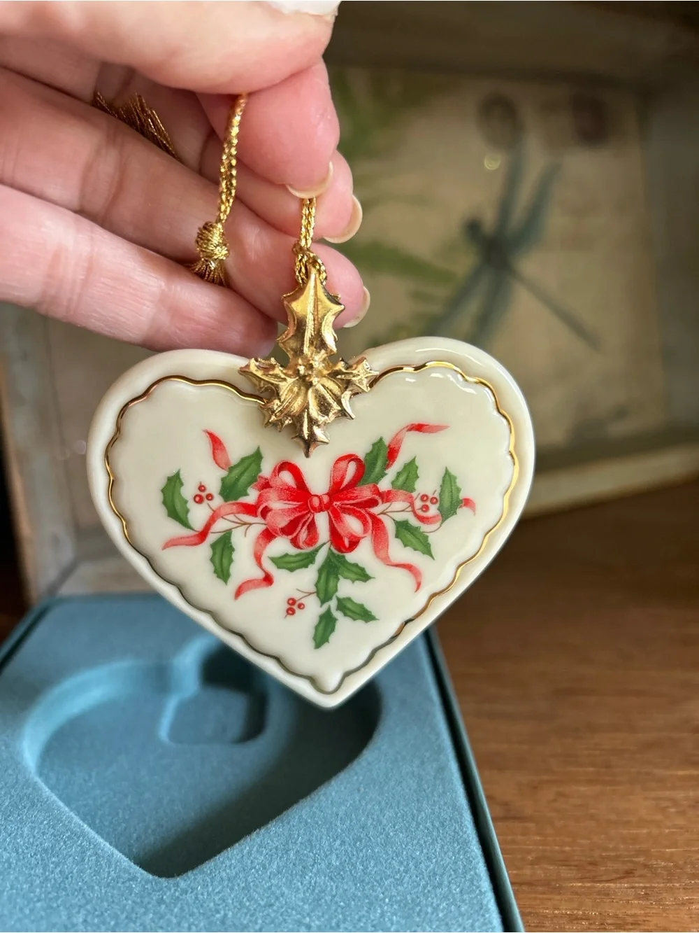Vintage ~ LENOX Porcelain Christmas Holiday Heart Ornament w/ Original Box - Picture 3 of 5